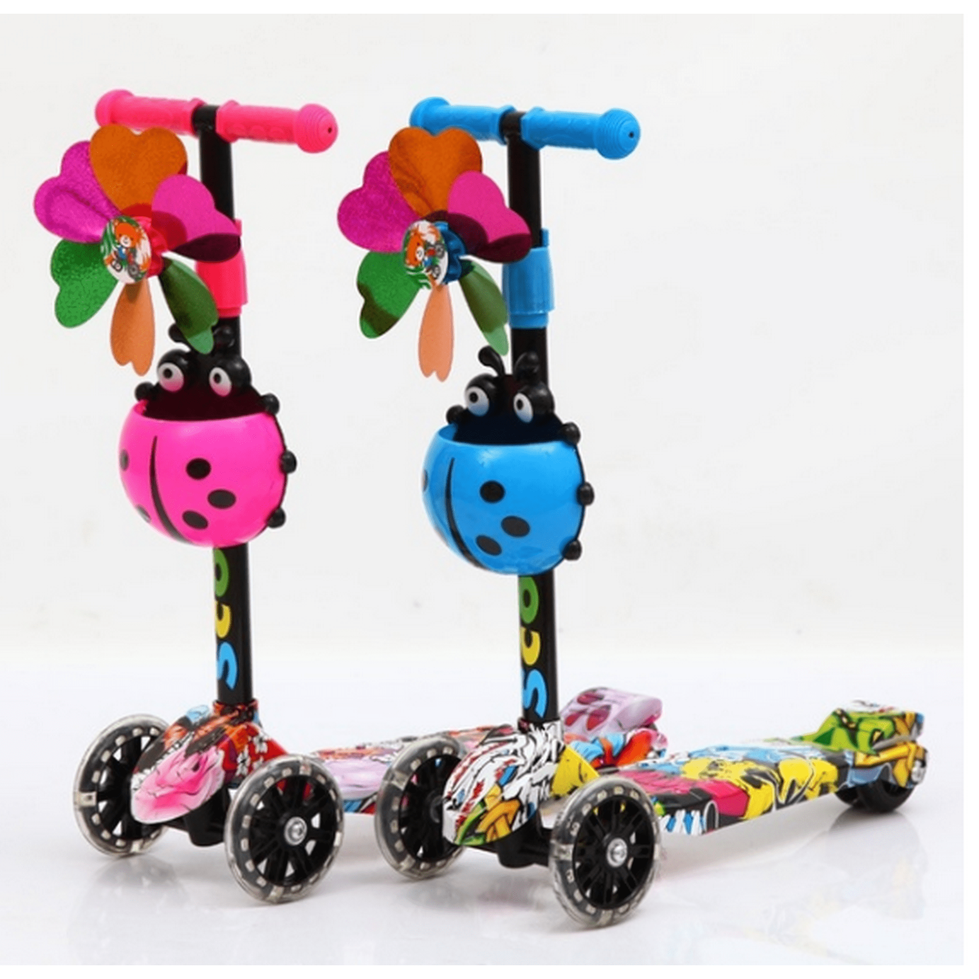 3 Wheel Adjustable Folding Kick Scooter Kids Kick board Push T-Bar LED ! K